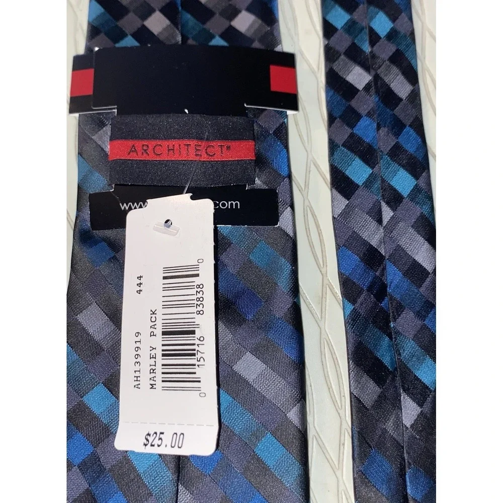 Architect Men's Neck Tie Blue/Gray/Black‎ Geometric Designer Handmade 58